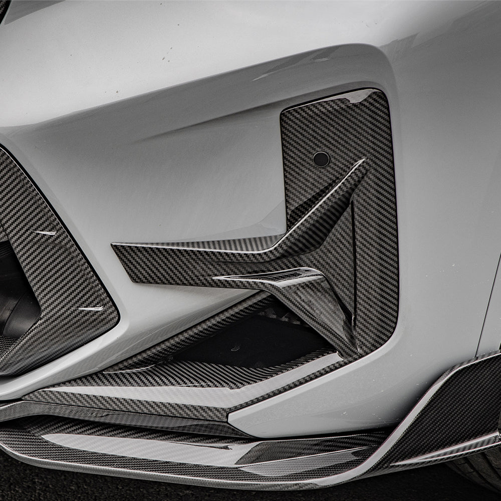 SOOQOO BMW X3M F97 carbon fibre front side vent - top-down view showing panel alignment