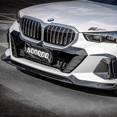 SOOQOO BMW 5 Series G60 carbon fibre front splitter - rear three-quarter view