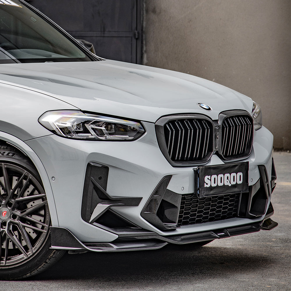 SOOQOO BMW X3M F97 carbon fibre front splitter - rear three-quarter view