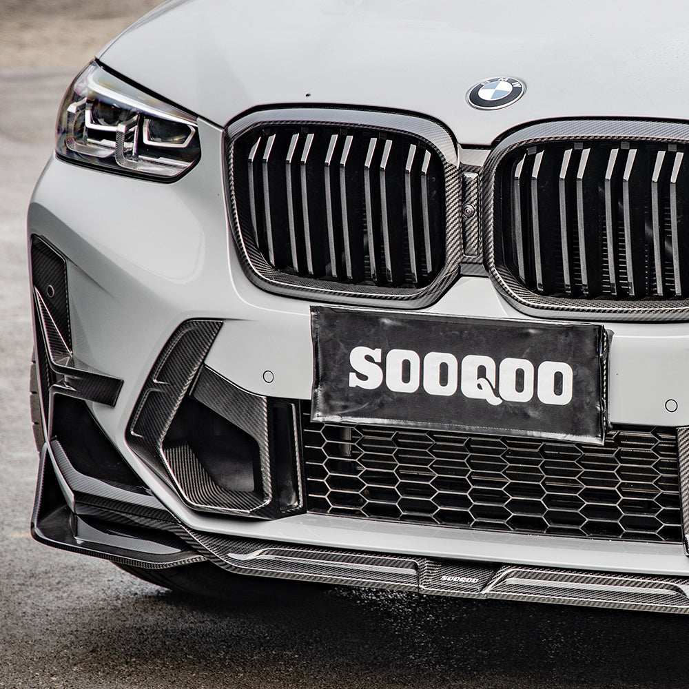 SOOQOO BMW X3M F97 carbon fibre front splitter - close-up of carbon fibre weave detail