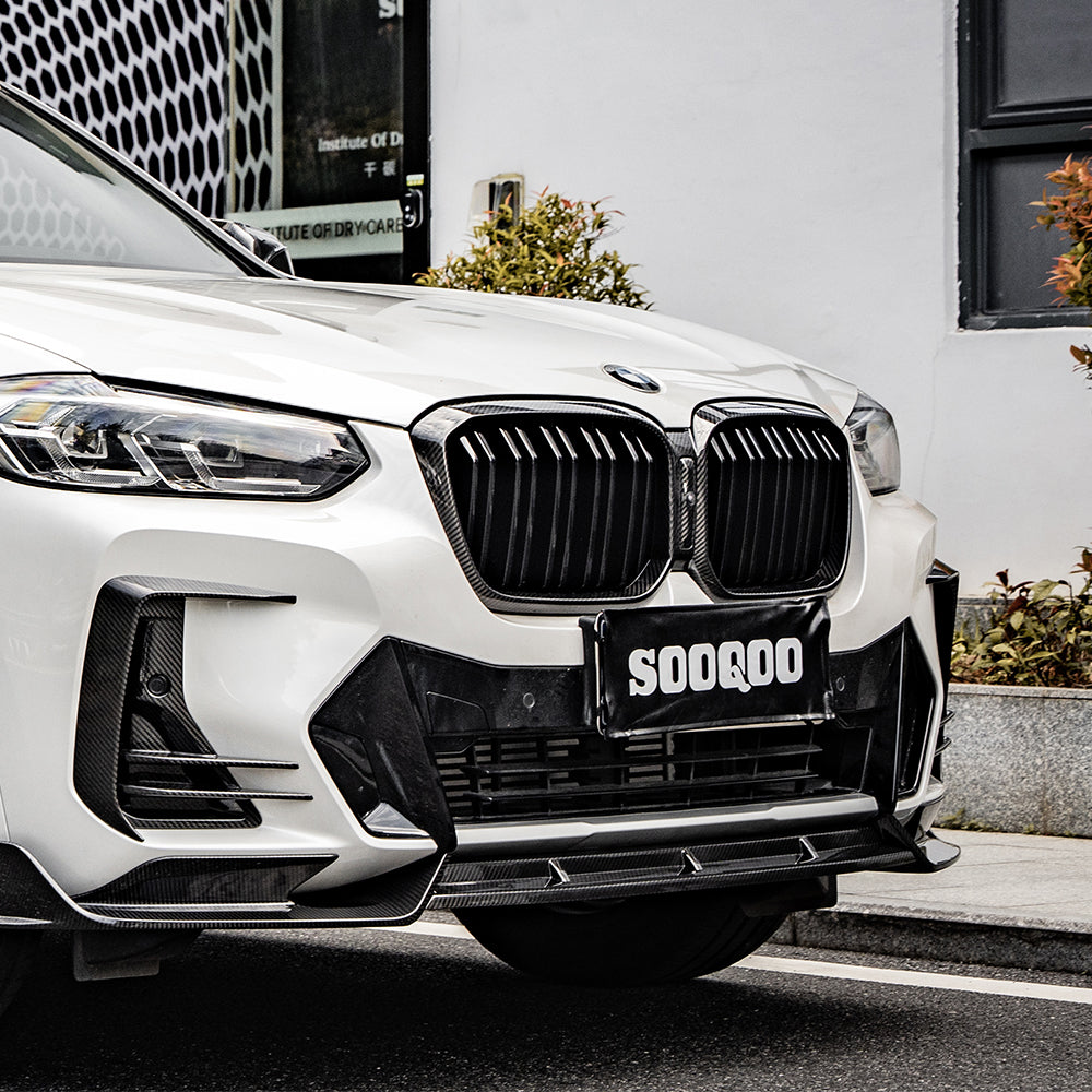 SOOQOO BMW X3 G01 carbon fibre front splitter - rear three-quarter view
