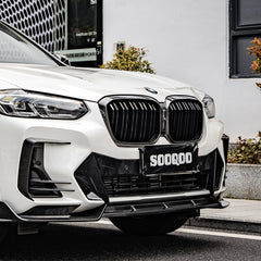 SOOQOO BMW X3 G01 carbon fibre front splitter - rear three-quarter view