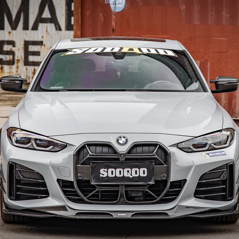 SOOQOO BMW 4 Series G26 carbon fibre front splitter - rear three-quarter view