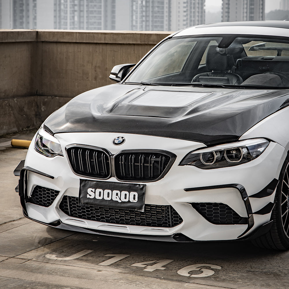SOOQOO BMW M2 F87 carbon fibre canard - rear three-quarter view