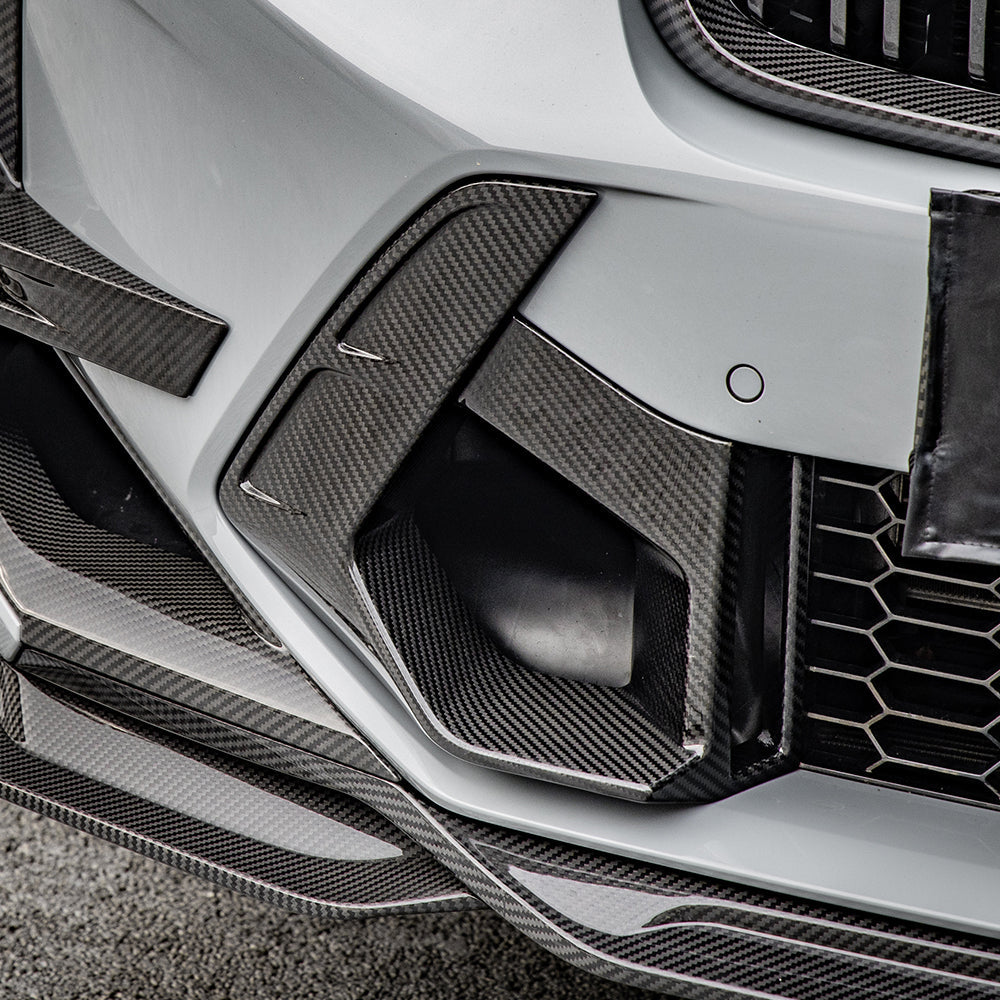SOOQOO BMW X3M F97 carbon fibre front duct - top-down view showing panel alignment