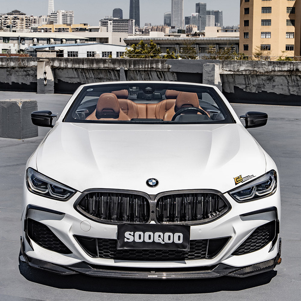 SOOQOO BMW 8 Series G14 carbon fibre front side vent - top-down view showing panel alignment