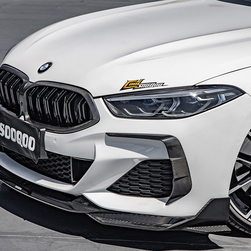 SOOQOO BMW 8 Series G14 carbon fibre front side vent - rear three-quarter view
