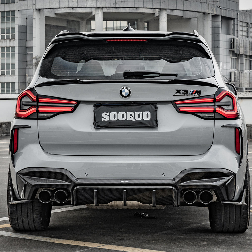 SOOQOO BMW X3M F97 carbon fibre rear diffuser - rear three-quarter view