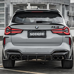 SOOQOO BMW X3M F97 carbon fibre rear diffuser - rear three-quarter view