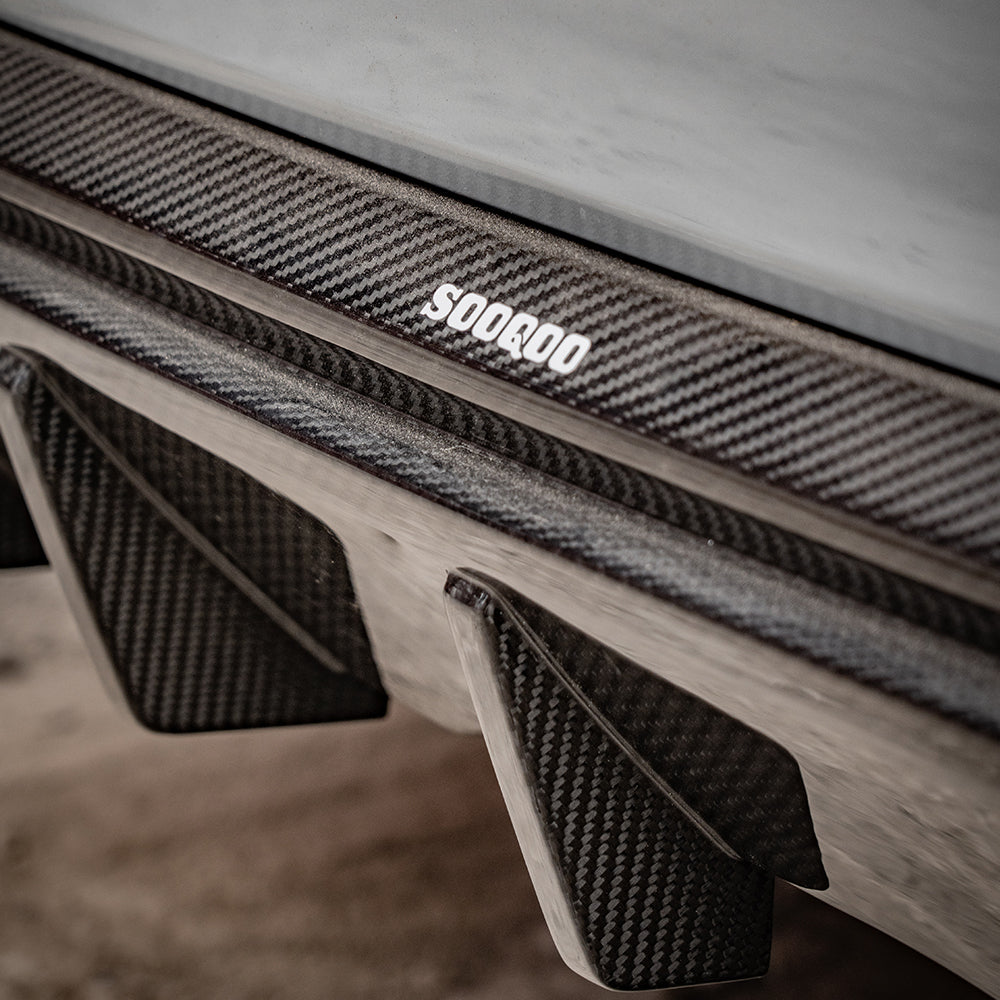 SOOQOO BMW X3M F97 carbon fibre rear diffuser - full vehicle shot with part installed
