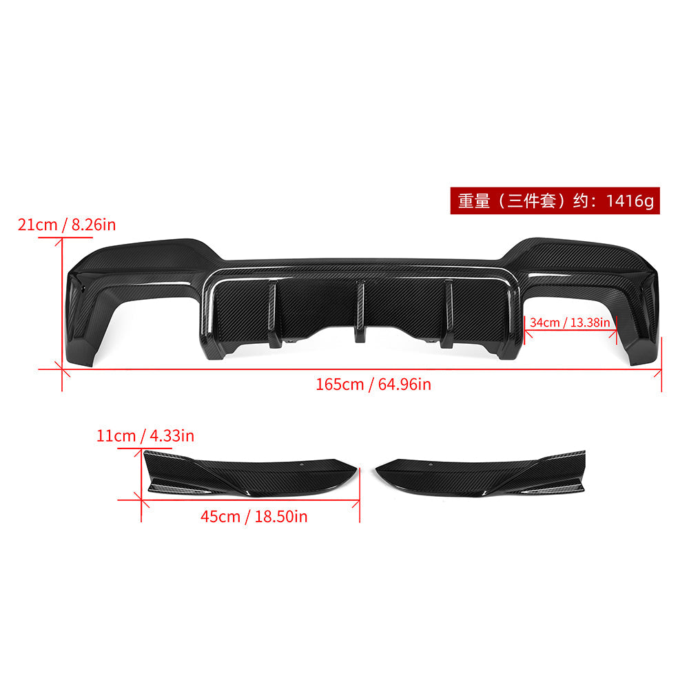 SOOQOO BMW X3M F97 carbon fibre rear diffuser - front three-quarter view