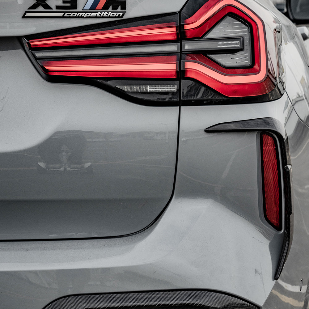 SOOQOO BMW X3M F97 carbon fibre canard - rear three-quarter view