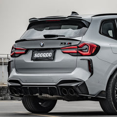 SOOQOO BMW X3M F97 carbon fibre spoiler - rear three-quarter view