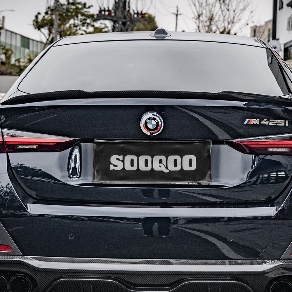 SOOQOO BMW 4 Series G26 carbon fibre spoiler - rear three-quarter view