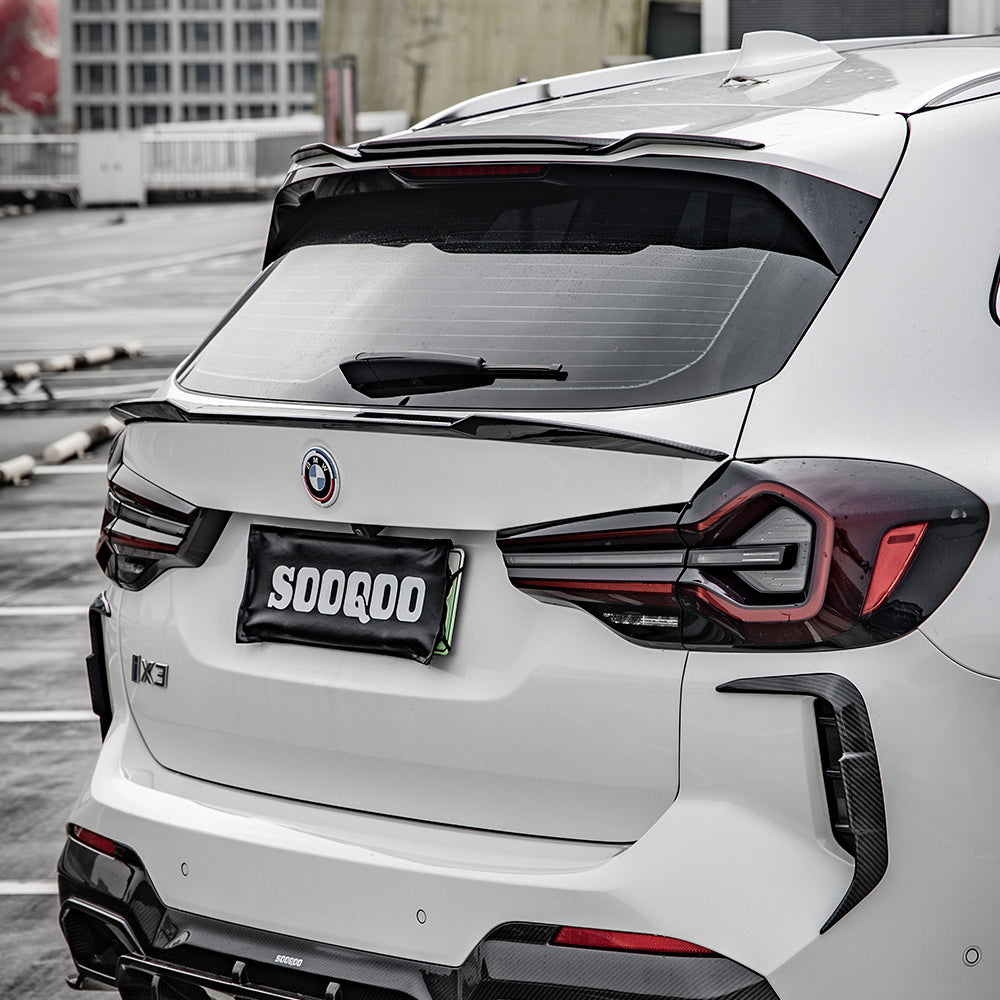 SOOQOO BMW X3 G01 carbon fibre spoiler - rear three-quarter view