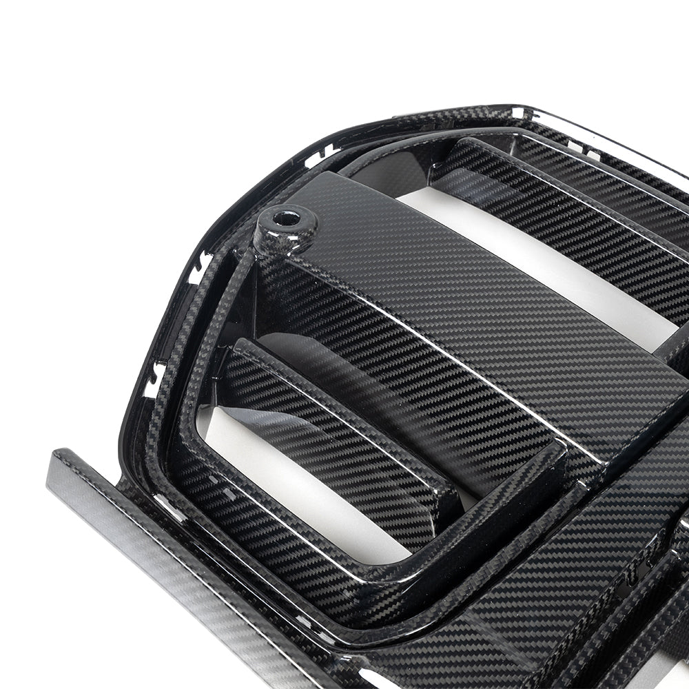 SOOQOO BMW M3 G80 carbon fibre grille - front three-quarter view