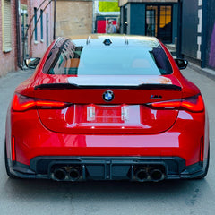 SOOQOO BMW M4 G82 carbon fibre rear diffuser - rear three-quarter view