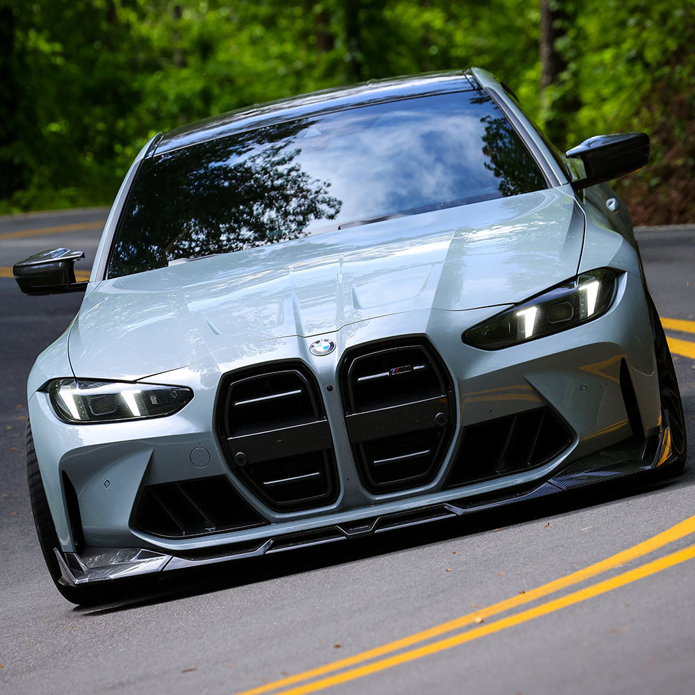 SOOQOO BMW M3  carbon fibre front splitter - close-up of carbon fibre weave detail