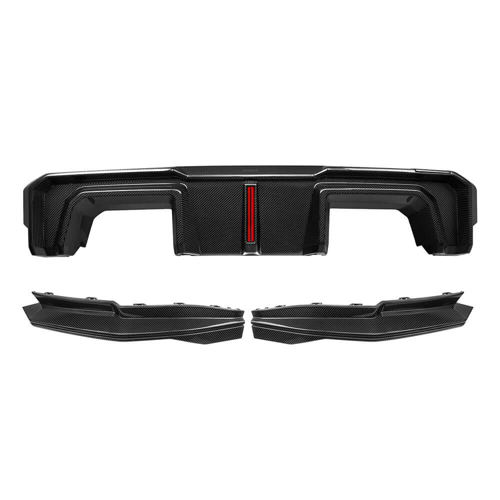 SOOQOO BMW M3 G80 carbon fibre rear diffuser - front three-quarter view