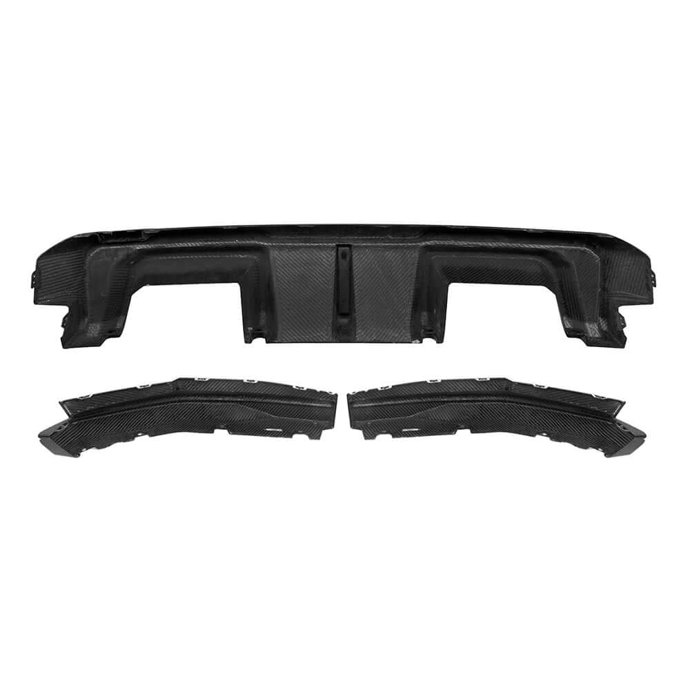 SOOQOO BMW M3 G80 carbon fibre rear diffuser - front three-quarter view