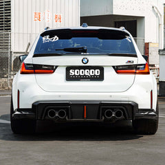 SOOQOO BMW M3 G80 carbon fibre rear diffuser - rear three-quarter view