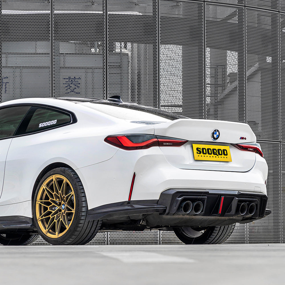 SOOQOO BMW M4 G82 carbon fibre rear diffuser - rear three-quarter view