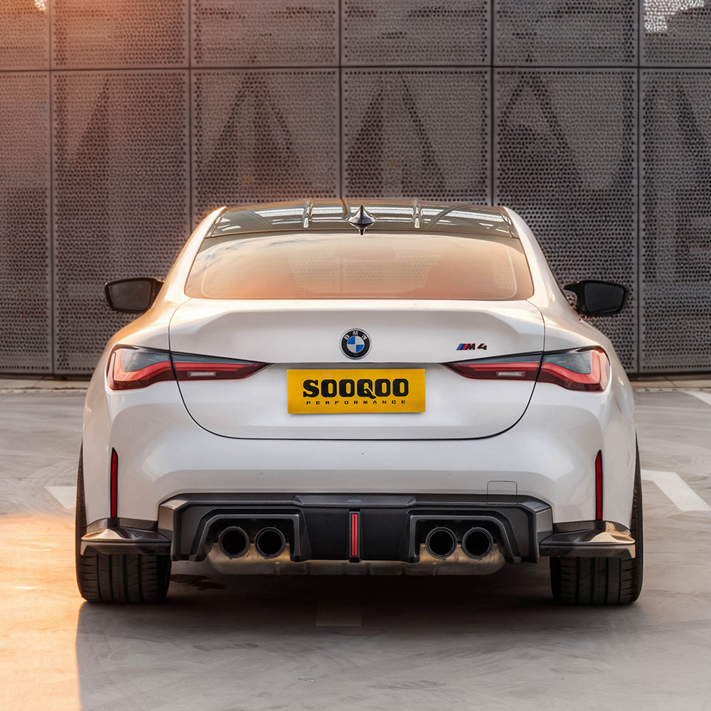 SOOQOO BMW M4 G82 carbon fibre rear diffuser - full vehicle shot with part installed