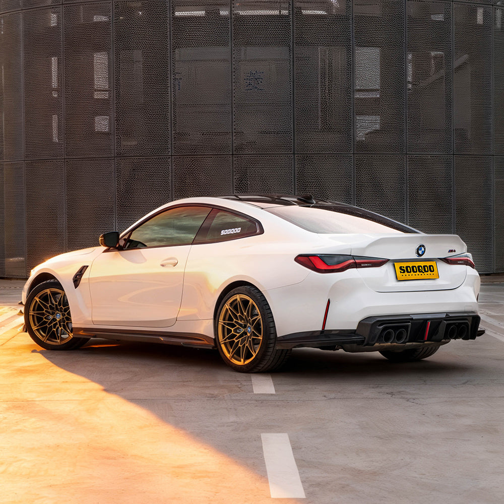 SOOQOO BMW M4 G82 carbon fibre rear diffuser - rear three-quarter view