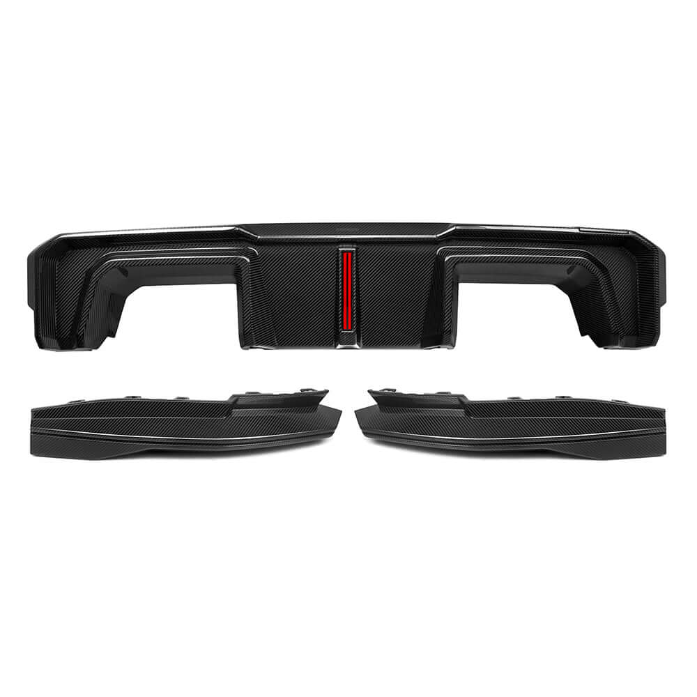 SOOQOO BMW M4 G82 carbon fibre rear diffuser - front three-quarter view