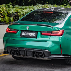 SOOQOO BMW M3 G80 carbon fibre rear diffuser - rear three-quarter view
