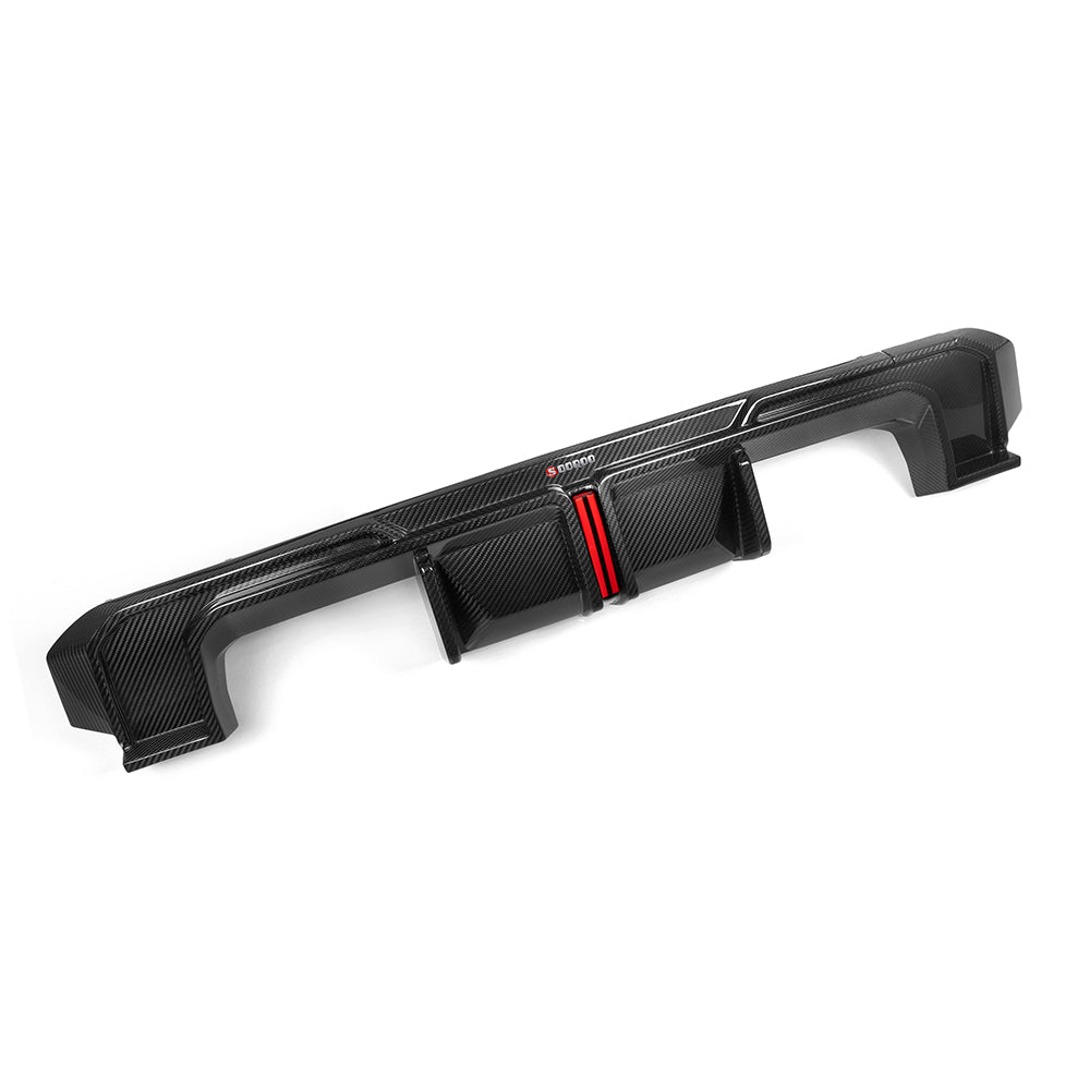 SOOQOO BMW M4 G82 carbon fibre rear diffuser - installation fitment view