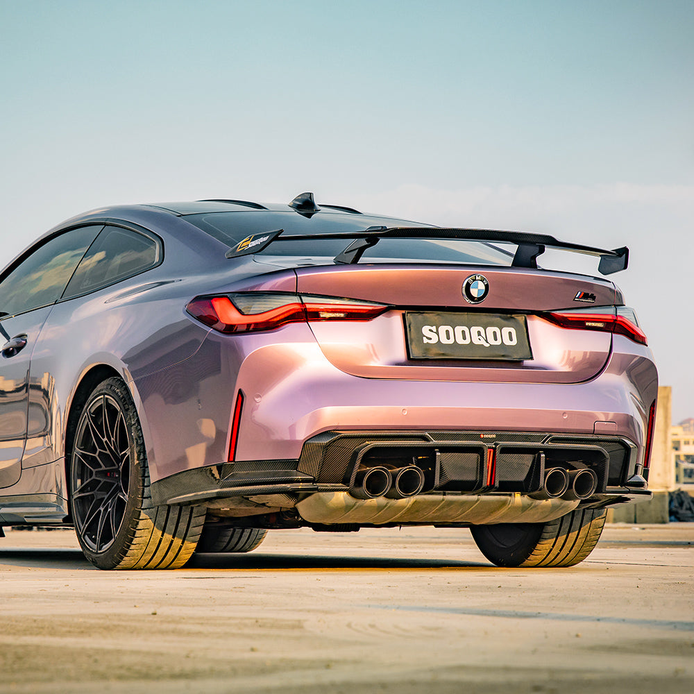 SOOQOO BMW M4 G82 carbon fibre rear diffuser - full vehicle shot with part installed