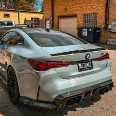SOOQOO BMW M4 G82 carbon fibre rear diffuser - close-up of carbon fibre weave detail