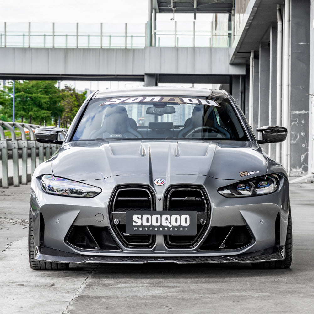 SOOQOO BMW M3  carbon fibre front splitter - full vehicle shot with part installed