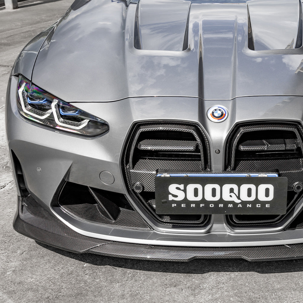 SOOQOO BMW M3  carbon fibre front splitter - rear three-quarter view