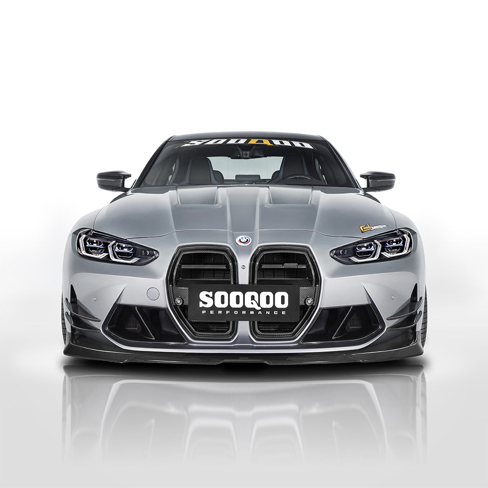 SOOQOO BMW M3  carbon fibre front splitter - rear three-quarter view