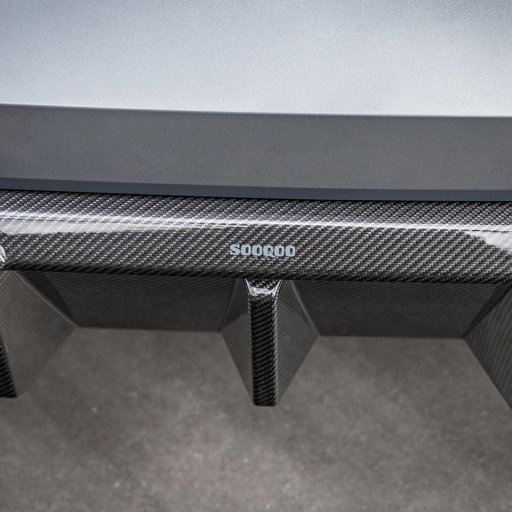 SOOQOO BMW M3 G80 carbon fibre rear diffuser - installation fitment view