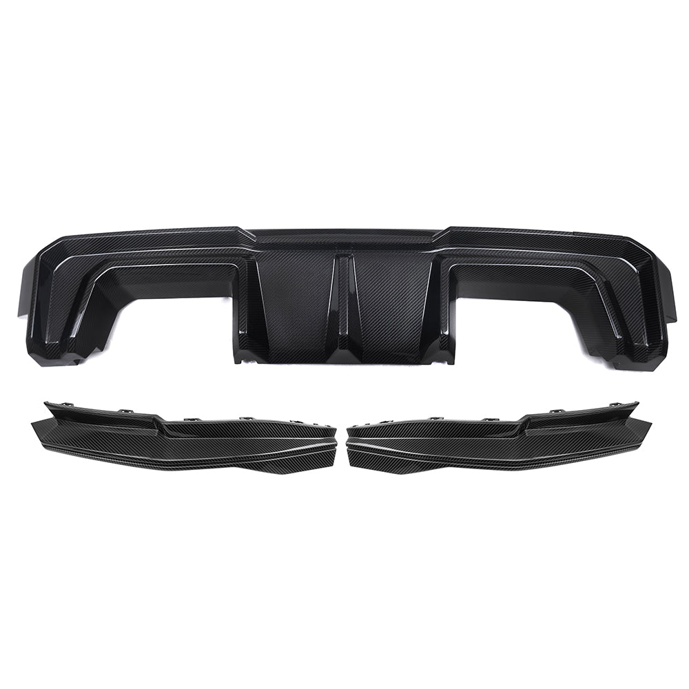 SOOQOO BMW M3 G80 carbon fibre rear diffuser - front three-quarter view