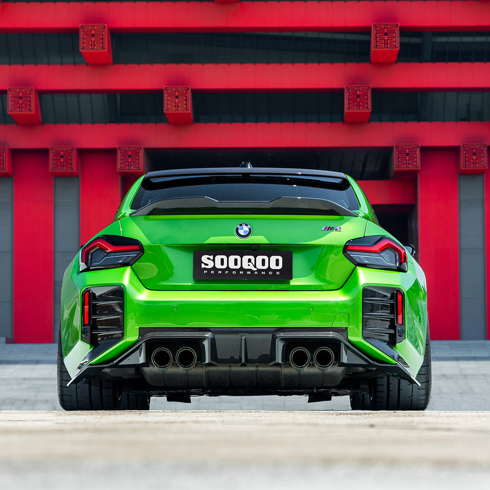 SOOQOO BMW M2 G87 carbon fibre rear diffuser - full vehicle shot with part installed
