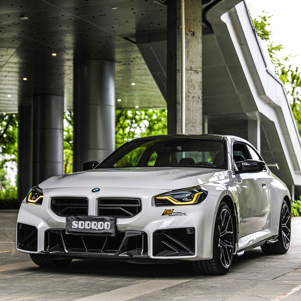 SOOQOO BMW M2 G87 carbon fibre grille - rear three-quarter view