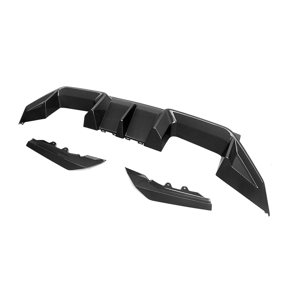 SOOQOO BMW M2 G87 carbon fibre rear diffuser - side profile view