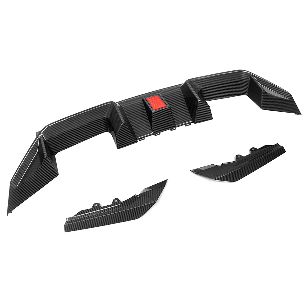 SOOQOO BMW M2 G87 carbon fibre rear diffuser - side profile view
