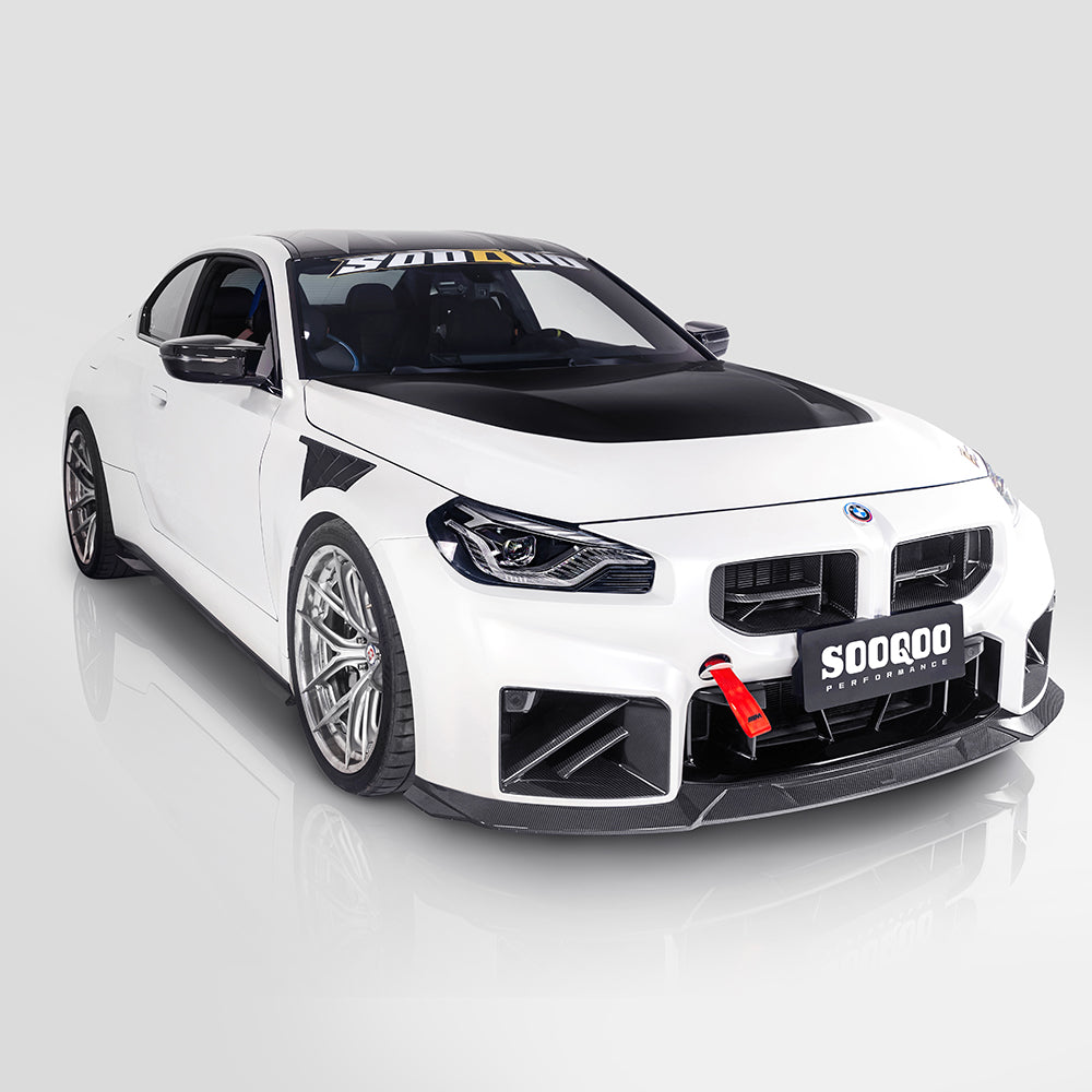 SOOQOO BMW M2 G87 carbon fibre front splitter - close-up of carbon fibre weave detail