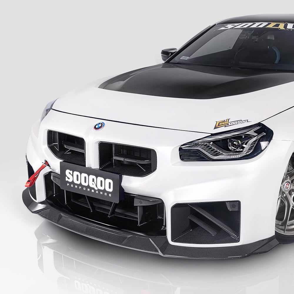SOOQOO BMW M2 G87 carbon fibre front splitter - installation fitment view
