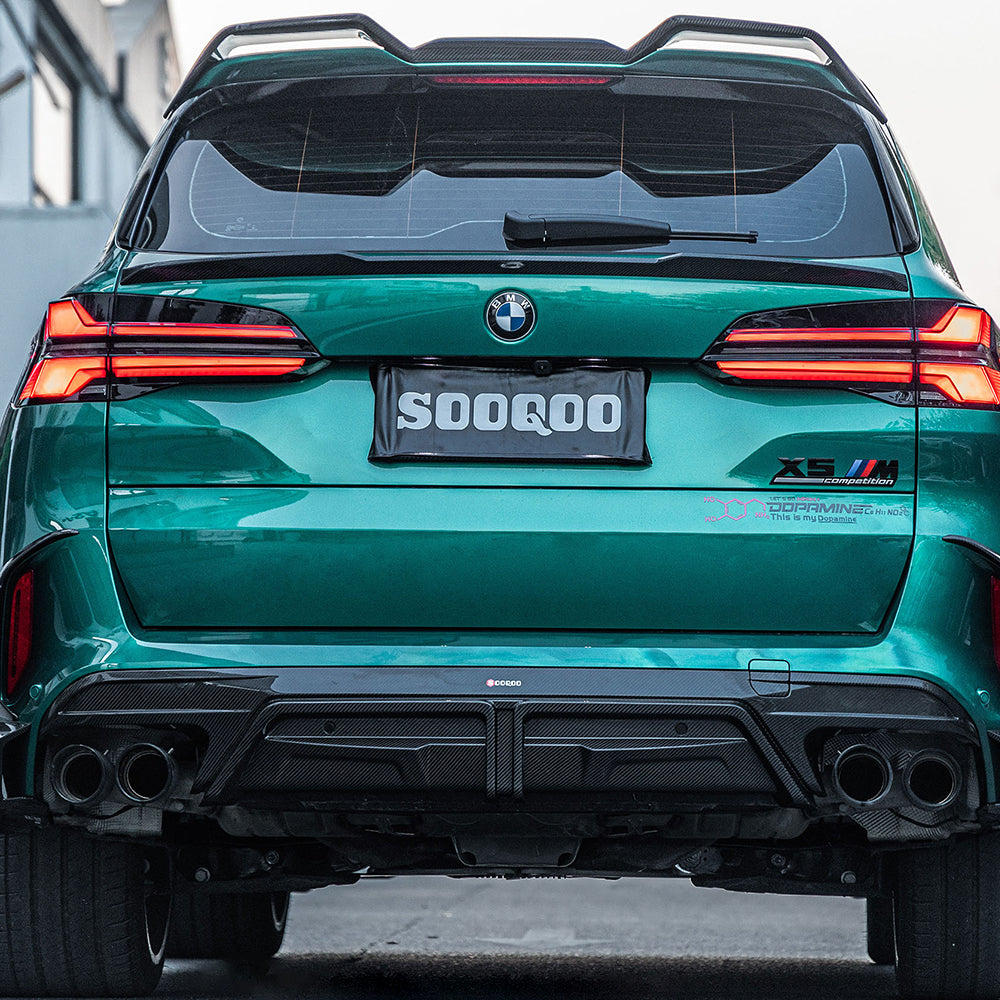 SOOQOO BMW X5M F95 carbon fibre rear diffuser - rear three-quarter view