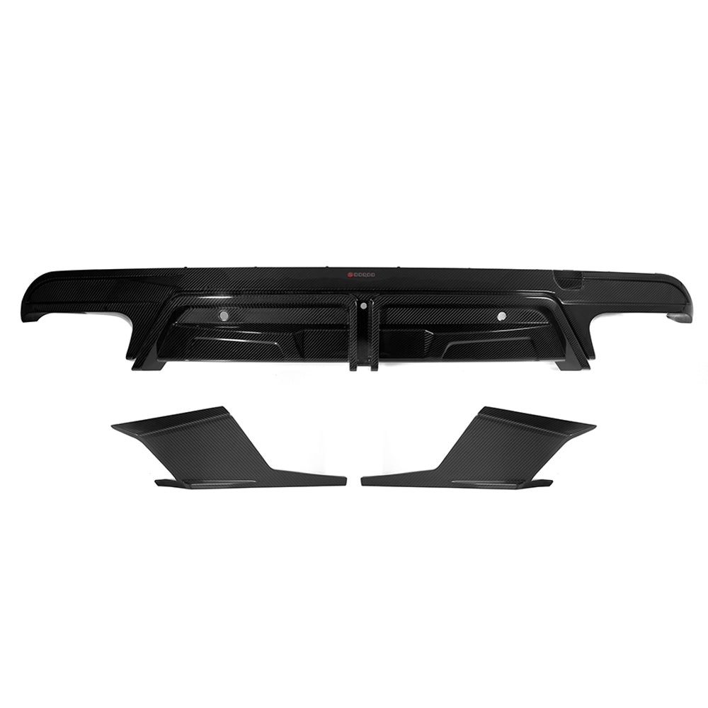 SOOQOO BMW X5M F95 carbon fibre rear diffuser - front three-quarter view