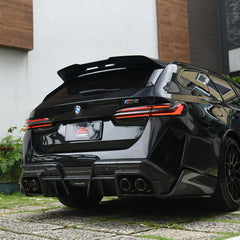 SOOQOO BMW M5 G99 carbon fibre spoiler - rear three-quarter view