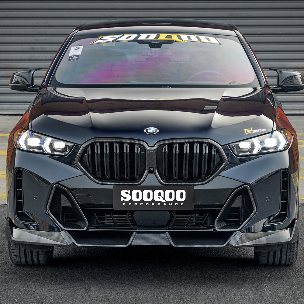 SOOQOO BMW X6 G06 carbon fibre front splitter - rear three-quarter view