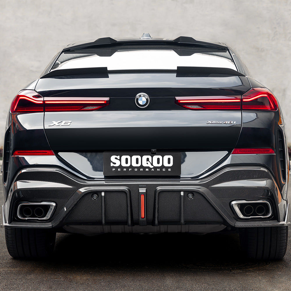 SOOQOO BMW X6 G06 carbon fibre rear diffuser - rear three-quarter view