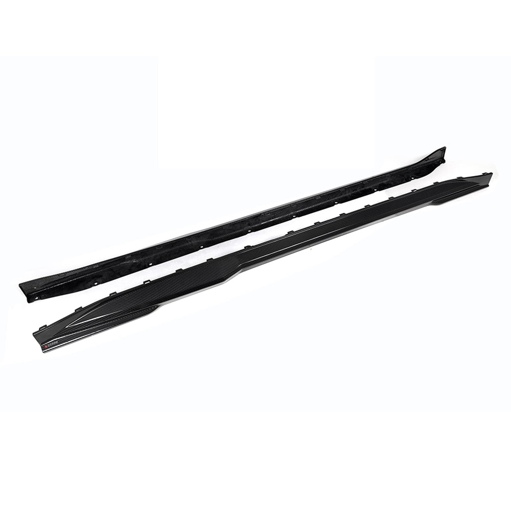 SOOQOO BMW M4 G82 carbon fibre side skirt - front three-quarter view